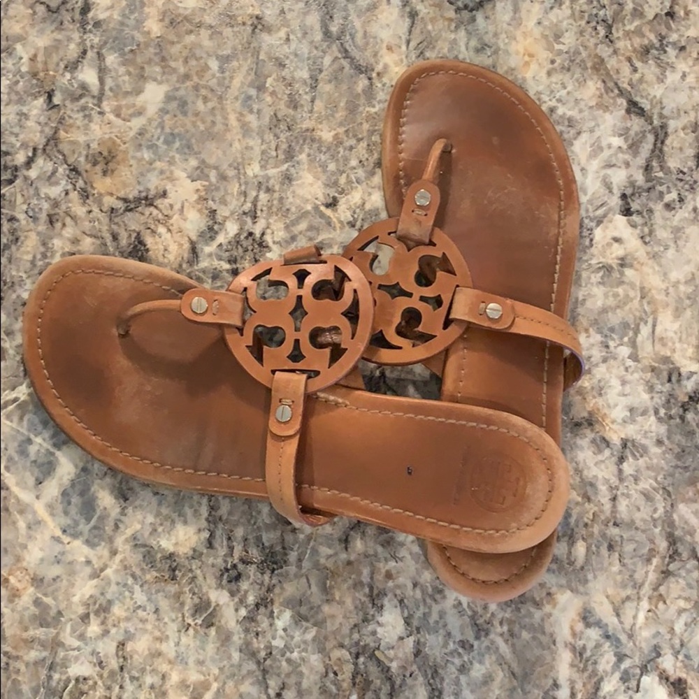Tory Burch brown leather flip-flops
